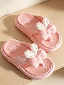 1 Pair Pink Bow Rabbit Ear Flip Flops EVA Lightweight Thick Sole Kids Thong Sandals Summer Bathroom Home Beach Princess Style Children Slippers - Pink - View 3