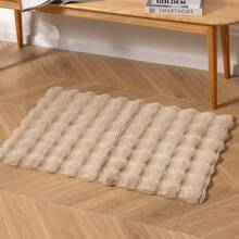1pc Faux Rabbit Fur Bubble Plush Rectangular Large Area Luxury Cream Style Wavy Shaped Decorative Rug, Fluffy Soft Premium Polyester Plush Home Living Room Sofa Mat, Bedroom Bedside Carpet, Study Dressing Room Decorative Rug, Machine Washable Non-Fading - Khaki - View 12