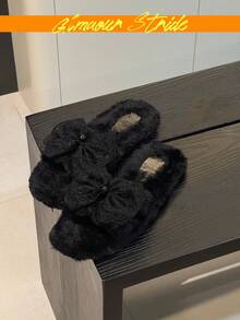 女款甜美蝴蝶結毛絨拖鞋，粉色毛絨露趾平底，情人節禮物派對居家必備，奢華毛絨蝴蝶結拖鞋，粉色露趾毛絨平底，情人節約會派對居家使用，時尚風格，粉色鞋款，黑色鞋款，粉色鞋款，高端 TPR 防滑底耐穿拖鞋，稍微貴一點請對自己好一點，520 我愛你，情人節拖鞋 - 黑色 - 查看 1