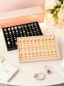1pc 100-Slot Velvet Necklace Tray, Desktop Jewelry Display Tray, Jewelry Dust-Proof Box, Necklace Jewelry Storage Display Tray, Multi-Functional Jewelry Display Tray, Necklace & Bracelet Storage Box, Women's Storage Organizer, Travel Essential Gift, Back To School Gift - Multicolor - View 2