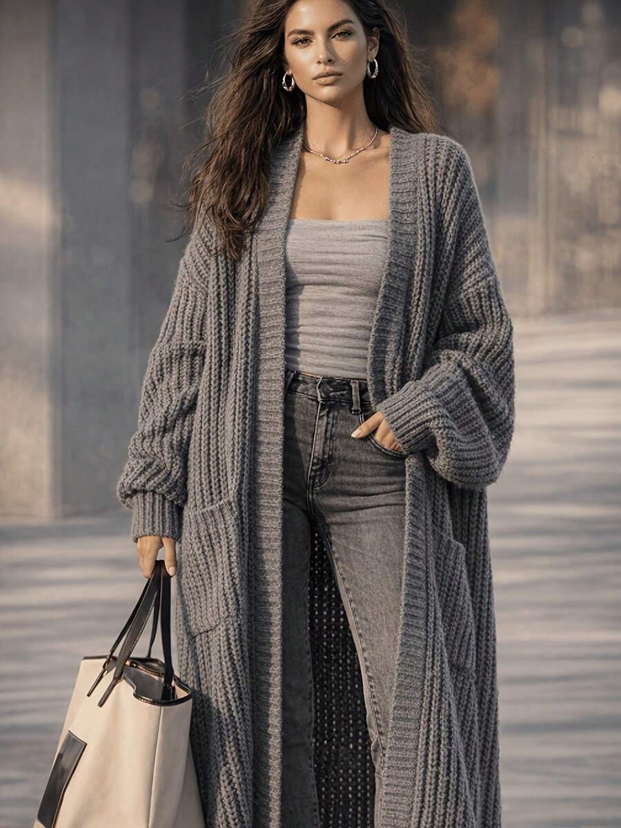 Women's Longline Open Front Chunky Knit Cardigan, Oversized Balloon ...