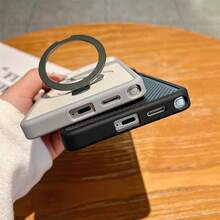 1pc Luxury Hollow Heat Dissipation Breathable Invisible Folding Magnetic Ring Stand Phone Case, Compatible With Samsung Galaxy S26 Ultra S25 Ultra S24 Ultra S26, Large Window Lens Protection, Supports Wireless Charging, Soft Back Anti-Drop Shell - Grey - View 3