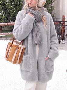 Women's Autumn/Winter Casual Slouchy V-Neck Loose Knit Cardigan Jacket - Grey - View 4