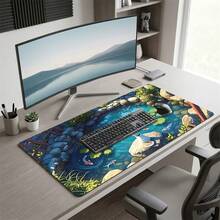 Cartoon Cat Sitting By Pond Watching Fish Gaming Mouse Pad, Non-Slip Rubber Desk Mat, Smooth Gliding Surface, Suitable For Computer Laptop Office Home, Cute Abstract Art Decor, Back To School Supplies - A - View 7