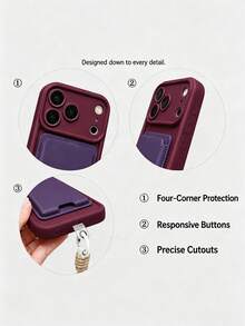 VOUVI 4-In-1 Dopamine Suction Cup Phone Case With Card Holder And Lanyard, Compatible With IPhone 17 16 15 14 13 12 11 Pro Max, Shockproof Matte Solid Color Multifunctional Soft Shell, Suitable For 16 15 14 Plus - Green + Brown Lanyard - View 3