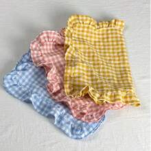 1/2/4pcs Korean Style Plaid Sweet Ruffle Edge Cute Princess Style Candy Color Plaid Food Plate Heat-Insulating Background Mat Napkin, Nordic Country Style Blue Plaid Table Mat Napkin - Multicolor - View 2