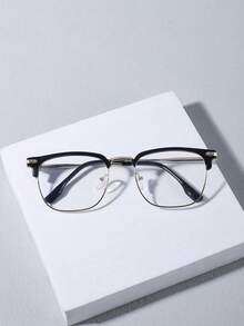1 Pair Men's Metal Half-Frame Square Glasses, Casual Lightweight Transparent Glasses, Suitable For Daily Wear, Decoration And Travel - Clear - View 4