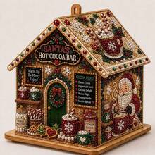 3D Wooden Christmas House Diamond Painting Kit, Pearl Rhinestone DIY Decor - View 13