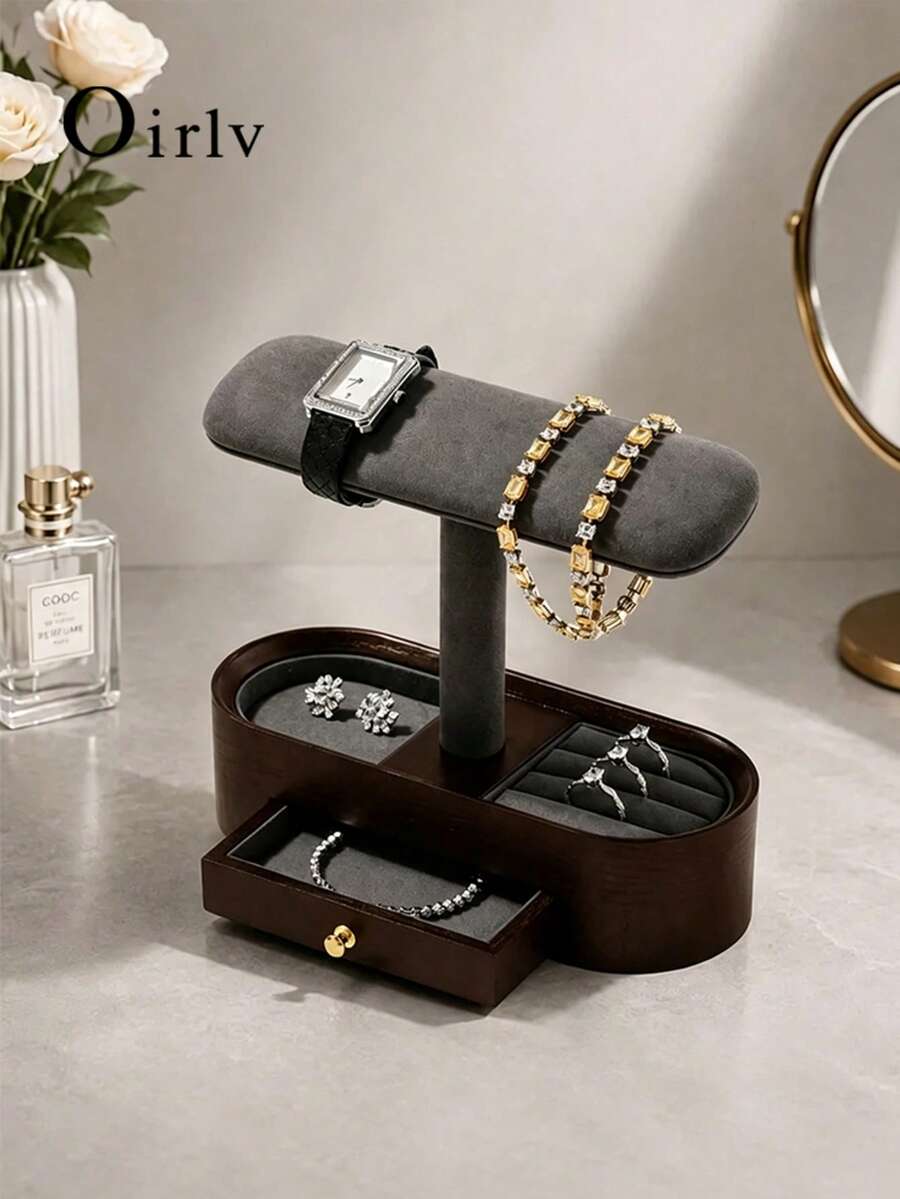 Oirlv Vintage Wooden Watch & Jewelry Display Rack With Pull-Out Drawer For Rings Earrings Bracelets, Tabletop Jewelry Organizer Box Ideal Gift For Jewelry - Bracelet Stand - View 1
