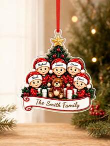 1pc Custom Name Santa Family 2026 Christmas Ornament, Personalized Family Name Acrylic Christmas Tree Hanging Decor, Family Holiday Keepsake Gift,Christmas Gift - Red - View 12