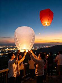 20/10/5/3/1pc White Ellipse Floating Wish Lanterns, Multi Pack Festival Decor Handmade Thick Paper Sky Lanterns - Color - View 4