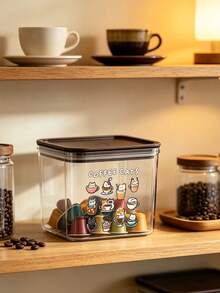 Cute Cup Cat And "Coffee Cats" Letter Pattern Coffee Storage Box, Sealed Plastic Food Jar, Large Capacity, Dustproof And Moisture-Proof, Kitchen Countertop Coffee Area Storage Box, Decoration, Kitchen Countertop Storage, Coffee Enthusiast Gift - Multicolor - View 4
