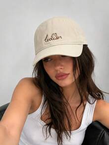 1pc Women's Embroidered Letter Baseball Cap, Minimalist Curved Brim Adjustable Back Buckle Hat, Lightweight All-Season Casual Hat, Suitable For Travel And Daily Wear - A - View 4