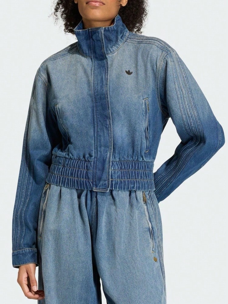 Adidas Originals TRACKTOP High-Neck Zip-Up Woven Denim Jacket Women's Blue - Blue - View 1