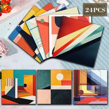 Vintage Bauhaus Abstract Geometric Collage Paper, 24 Sheets 6x6 Inch, Modern Color Block Architectural Line Retro Material Paper, Non-Repeating Patterns, For Junk Journaling & DIY Collage Art - Square - View 7