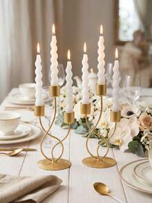 3-Arm Metal Candelabra Candle Holder, Wedding Candle Stand, Candlelight Dinner, Party Dinner, Home Dining Table Decor, Table Centerpiece, Birthday Party, Wedding Dining, Home Decor, Gift Candelabra - Elegant Style - View 7