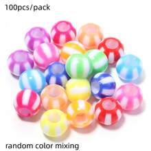 100pcs/Pack Polka Dot & Striped Large Hole Acrylic Beads, Colorful Macaron Palette, Wide Hole For Easy Threading, Bright & Transparent Texture, Suitable For DIY Bracelets, Keychains, Handmade Jewelry, Versatile Personalized Accessory Loose Beads - Randomly Mix Colors - View 10