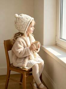Autumn/Winter Baby Knitted Earflap Hat, Cable Knit Tassel Children's Beanie, 2-9 Years Old Girls Versatile Hat - Multicolor - View 5