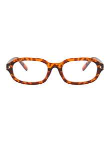 1 Pair Men's Leopard Print Oval Retro Personalized Commute Outfit Fashion Triangle Rivet Decor Non-Prescription Glasses Glasses - Leopard Print Frame - View 4