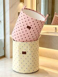 1pc Polka Dot Fabric Laundry Basket, Foldable Laundry Sorting Bin, Wardrobe Clothes Storage, Multi-Functional Dirty Clothes Basket With Ruffle Edge, Portable Handle, Suitable For Bathroom Bedroom, Collect Dirty Clothes And Miscellaneous Items, Home Storage Bucket, Halloween Basket - Multicolor - View 6