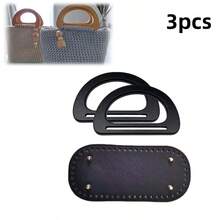 3pcs/Set DIY Handmade Woven Bag Accessories Kit, Faux Leather D-Shaped Handle + 22cm Bag Bottom, Black/Brown/Beige, Easy Hand-Sewing, For Home Craft Enthusiasts - Multicolor - View 24