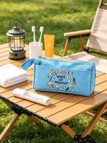 Cosmetic Bag With Cute Makeup Print Pattern. Easily Store Lipsticks, Eyeshadows, Makeup Brushes, Powder Compacts And Other Makeup Accessories. Convenient For Carrying On Commutes And Short Trips. Dual Zipper Compartments For Organized Storage, Making Items Easy To Find. Simple And Versatile, It Can Be Used As A Practical Makeup Bag, Pencil Case, Or Miscellaneous Storage Bag, A Great Storage Item For Students And Beauty-Loving Women For Daily Outings. - Multicolor - View 3