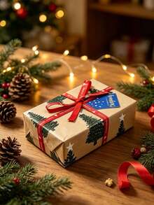 1 lembar Kertas Pembungkus Kado Bertema Pohon Natal - Menampilkan Teks "Selamat Natal" Beserta Pola Pohon Natal, Bintang, dan Kepingan Salju; Cocok untuk Membungkus Kado Natal, Hadiah, Buket Bunga, Suvenir, dan Souvenir Pesta. - Satu ukuran cocok untuk semua. - View 6