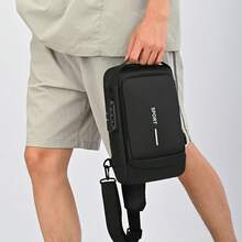 Men's Black Hard Shell Chest Bag, Anti-Theft Password Lock One Shoulder Crossbody Bag, Waterproof Wear-Resistant Fabric With Multiple Compartments, Large Capacity Chest Backpack For Outdoor Sports, Commuting And Casual Use - Multicolor - View 6