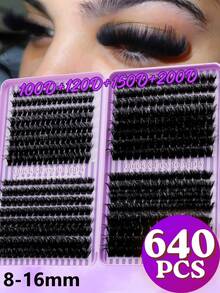 640 Clusters European & American Style Clump False Eyelashes Book, 8-16mm (0.31-0.63 Inches) Mixed Length Design, Segmented Eyelash Set, Multi-Length Combination For Natural Voluminous Layered Eye Makeup, Soft And Lightweight Lash Bundles To Enhance Eye Dimension, Suitable For Cat Eye, Manga Eye, Girl Group Style And European & American Style Makeup, Naturally Enlarges Eyes, Perfect For Beginners' Daily Eyelash Styling - D - View 5