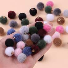 10pcs Faux Fur Pom Pom Charms With Gold Rings - Soft Velvet Mini Pom Pom Earring Accessories Set (Multi-Color Options) Suitable For DIY Tassel Earrings, Handbag Charms, Keychains, Hair Accessories And Winter Jewelry Making - Plush Round - View 14