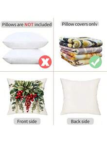 shangxia 4PCS--Winter Floral Deer Pillowcase, Red Berry Bell Character Illustration Sofa Decorative Cushion Cover--(Pillow Insert Not Included)-- (Multiple Sizes) - Multicolor - View 5