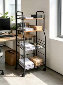 4 Tier Rolling Storage Cart, Top Board + Mesh Baskets With Universal Wheels, Mobile Organizer For Kitchen Living Room Study Snacks Books Sundries - Random Color - View 4