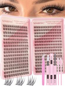 (384 Clusters) Cluster False Eyelash Set - Natural Style, Lightweight & Lively, Manga Style, Single Cluster Extension, Includes Adhesive, Setting Liquid And Dedicated Tweezers, Create Dense & Lively Extension Effect, Cluster Lash Set, Single Cluster Lashes - D Curl Cluster Extension Lashes (10-16mm), DIY Dense False Eyelash Set, Natural Style Extension Lash Set: For Holiday Makeup And Halloween Looks; Help You Easily Create Lightweight & Lively Extension Lash Effect At Home. - Multicolor - View 9