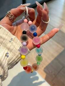 Beaded Phone Wrist Strap, Matte Frosted Bead Phone Lanyard, Anti-Drop Wrist Chain, Cute Colorful Portable Phone Charm, Daily Carry, Secure Phone Attachment Accessory - Multicolor - View 3