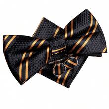 5Pcs Men Black Striped Bow Tie Pocket Square Cufflinks Ring Boutonniere Set, Cufflinks Pattern Random For Wedding Business Party - Black - View 3