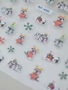 1pc Cute Pug Puppy Snowflake Nail Stickers, Christmas Theme, Shiny Surface, Asymmetrical Shape, Adorable Style, Suitable For Holiday Party And Daily Manicure - Multicolor - View 4