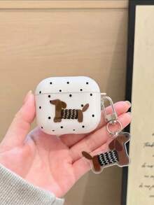 Brown Dachshund Dog Design Compatible With Airpods Pro2 Wireless 1/2/3 Generation Earphone Case Cute Pendant, Cute Dog Graphic Protective Case Compatible With Apple 5/4/2/3 Generation Pro2 Earphone Soft Shell, Suitable As A Gift For Her - Polka Dot Dachshund + Dog Charm - View 2