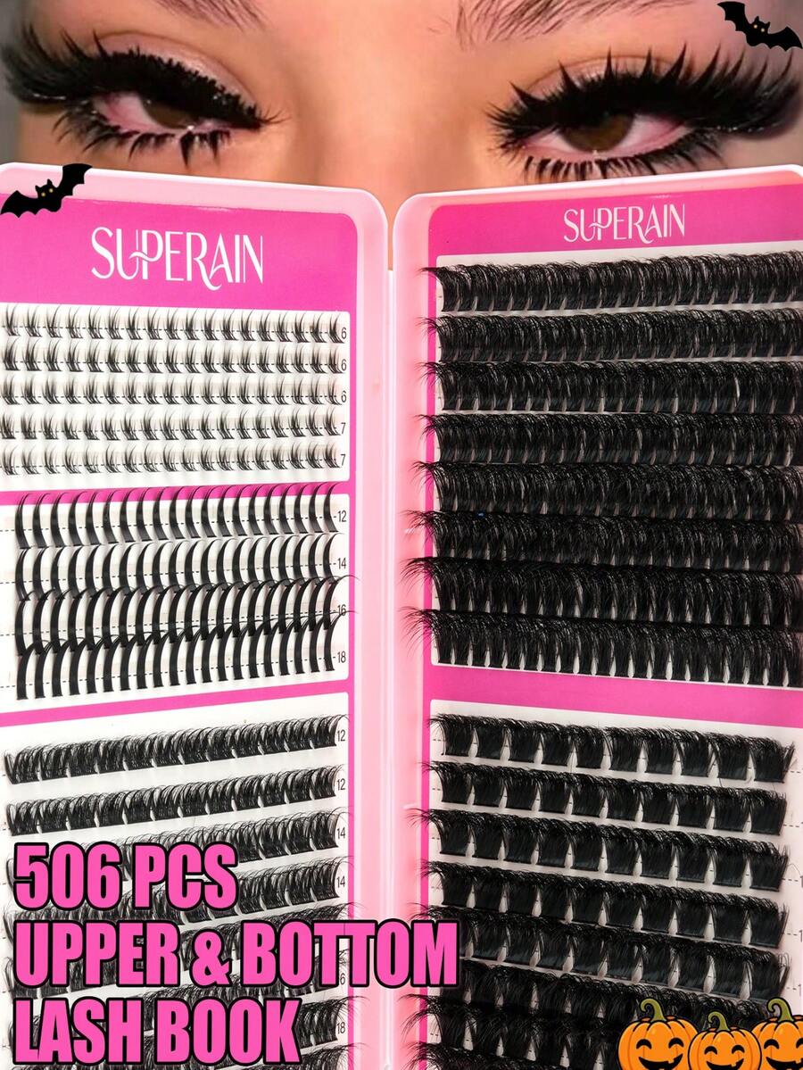 Buku Ekstensi Bulu Mata DIY Campuran 506 PCS, Kluster Bulu Mata Individu dengan Bulu Mata Atas, Bulu Mata Wispy Spike & Bulu Mata Bawah, Ekstensi Bulu Mata Lembut Empuk Dapat Digunakan Kembali, Panjang Campuran, Ramah Pemula untuk Halloween, Pesta Kostum, Perjalanan & Riasan Glamour - D - View 1