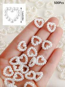 100pcsPearl Heart Table Scatter Decorations, Plastic Faux Pearl Wedding Table Decor, DIY Handmade Nail Art Decorations, For Wedding Party Cake, Size: 0.47 Inch - Multicolor - View 8