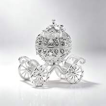 Crystal Pumpkin Carriage Jewelry Storage Organizer Box - Rhinestone Princess Carriage Shaped Jewelry Storage Box, Hand-Painted Jewelry Storage Display Box, Women's Collectible Decorative Ornament - Pumpkin Carriage - View 9