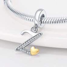1pc S925 Sterling Silver Letter Pendant, Rhinestone Inlaid Dual Color Heart Design, 26 English Letters Available, Exquisite Hollow Craftsmanship, Original Bracelet Necklace DIY Pendant Chain Jewelry Making, Personalized Name Identifier Accessory, Suitable For Daily Wear And Holiday Gifts, Comes With Elegant Gift Box - Silver - View 11