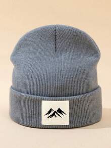 MAKEFGE 1pc Unisex Outdoor Casual Mountain Pattern Printed Fabric Label Autumn Winter Spring Warm Minimalist Fashion Soft Comfortable Beanie Knit Hat Suitable For Daily Wear - Mountain Pattern - View 23