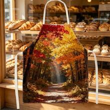 1pc Autumn Red Maple Forest Path Print Apron - Sleeveless Design, Durable & Comfortable Fit, Golden Red Maple Leaf Forest Road With Sunlight Piercing Through Trees Pattern, Suitable For Cooking, Baking And Home Cleaning, Household Cleaning, Housework Apron, Hand-Painted Handmade Gardening Apron, Atmospheric Autumn Harvest Festival Gift - Multicolor - View 6