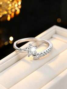 1pc Women's Fashion Fingertip Starlight Element Ring, Unique Star-Shaped Cubic Zirconia Inlaid Design, Atmospheric Outfit Accessory - Ring - View 5