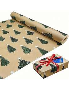 1 lembar Kertas Pembungkus Kado Bertema Pohon Natal - Menampilkan Teks "Selamat Natal" Beserta Pola Pohon Natal, Bintang, dan Kepingan Salju; Cocok untuk Membungkus Kado Natal, Hadiah, Buket Bunga, Suvenir, dan Souvenir Pesta. - Satu ukuran cocok untuk semua. - View 9