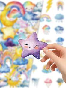 50Pcs For Kids Watercolor Weather Element Stickers Waterproof DIY Craft Decals - Multicolor - View 4
