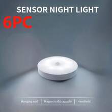 6PCS Round Magnetic Wall Lamp, USB‑Charging Wireless Sensor Night Light, Motion‑Activated Stair Light, Ideal For Entryways, Hallways And Stairwells - Multicolor - View 9