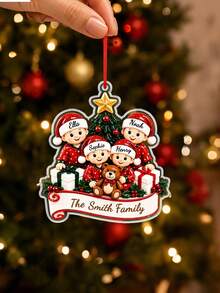 1pc Custom Name Santa Family 2026 Christmas Ornament, Personalized Family Name Acrylic Christmas Tree Hanging Decor, Family Holiday Keepsake Gift,Christmas Gift - Red - View 13