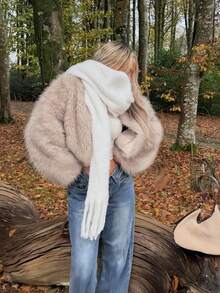 1pc Elegant Women's Knitted Scarf With Fringe - Comfortable, Windproof And Warm For Fall And Winter | Ideal Holiday Gift - White - View 3