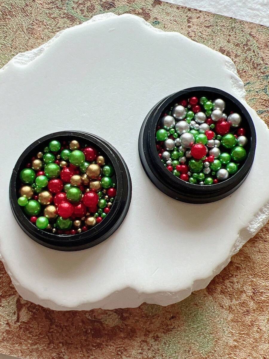 1 Bottle Mixed Size Red And Green Pearl Nail Art Decorations, Simple Versatile Christmas All-Match Accessories - Multicolor - View 1